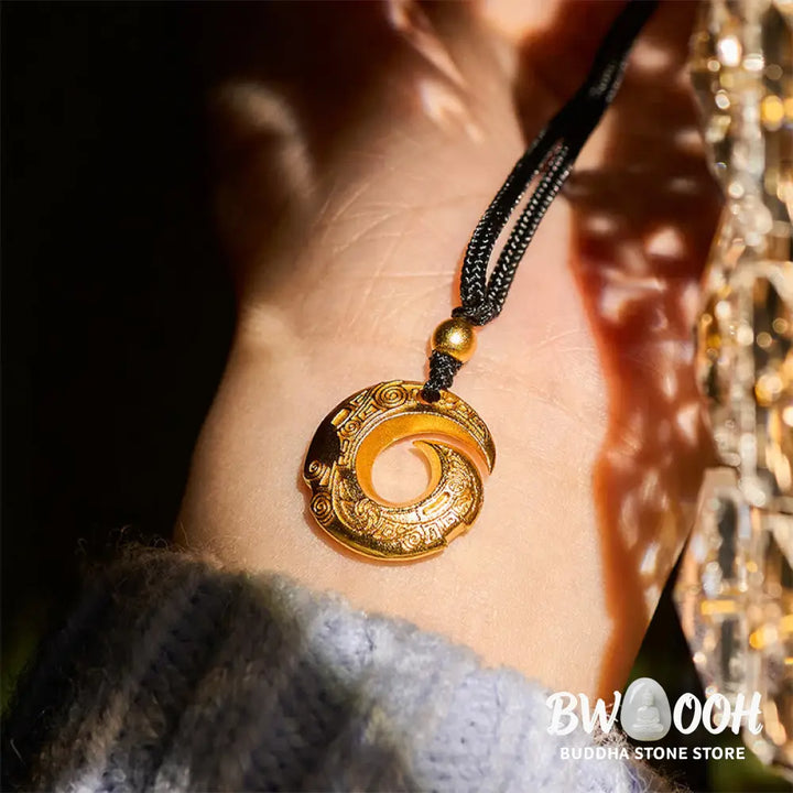 Buddha Stones 24k Gold Plated Brass Peace Buckle Black Rope Auspicious Necklace Pendant - BWOOOH - Peace Buckle
