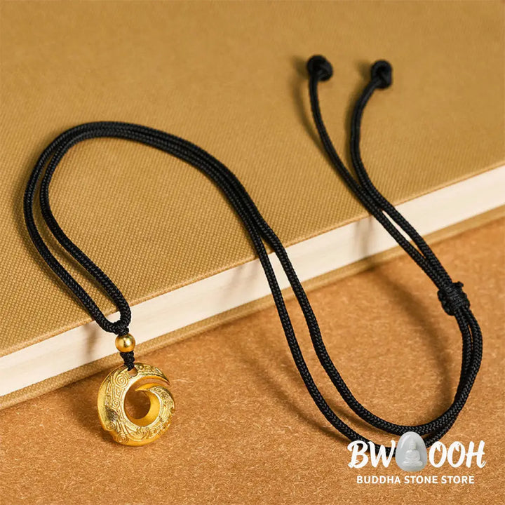 Buddha Stones 24k Gold Plated Brass Peace Buckle Black Rope Auspicious Necklace Pendant - BWOOOH - Peace Buckle
