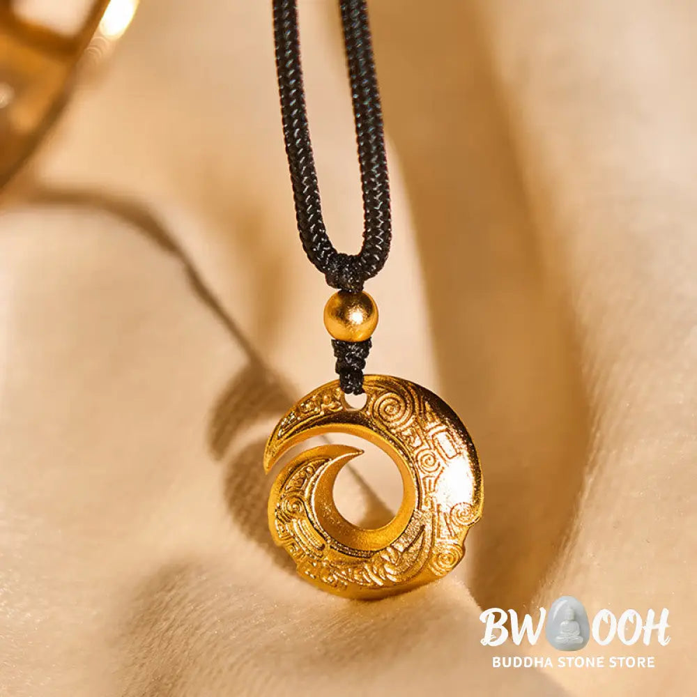 Buddha Stones 24k Gold Plated Brass Peace Buckle Black Rope Auspicious Necklace Pendant - BWOOOH - Peace Buckle