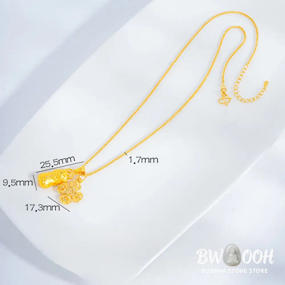 Buddha Stones 24k Gold Plated Brass Pixiu Cross Dorje Vajra Wealth Chain Pendant Necklace - BWOOOH - Pixiu&amp;Vajra
