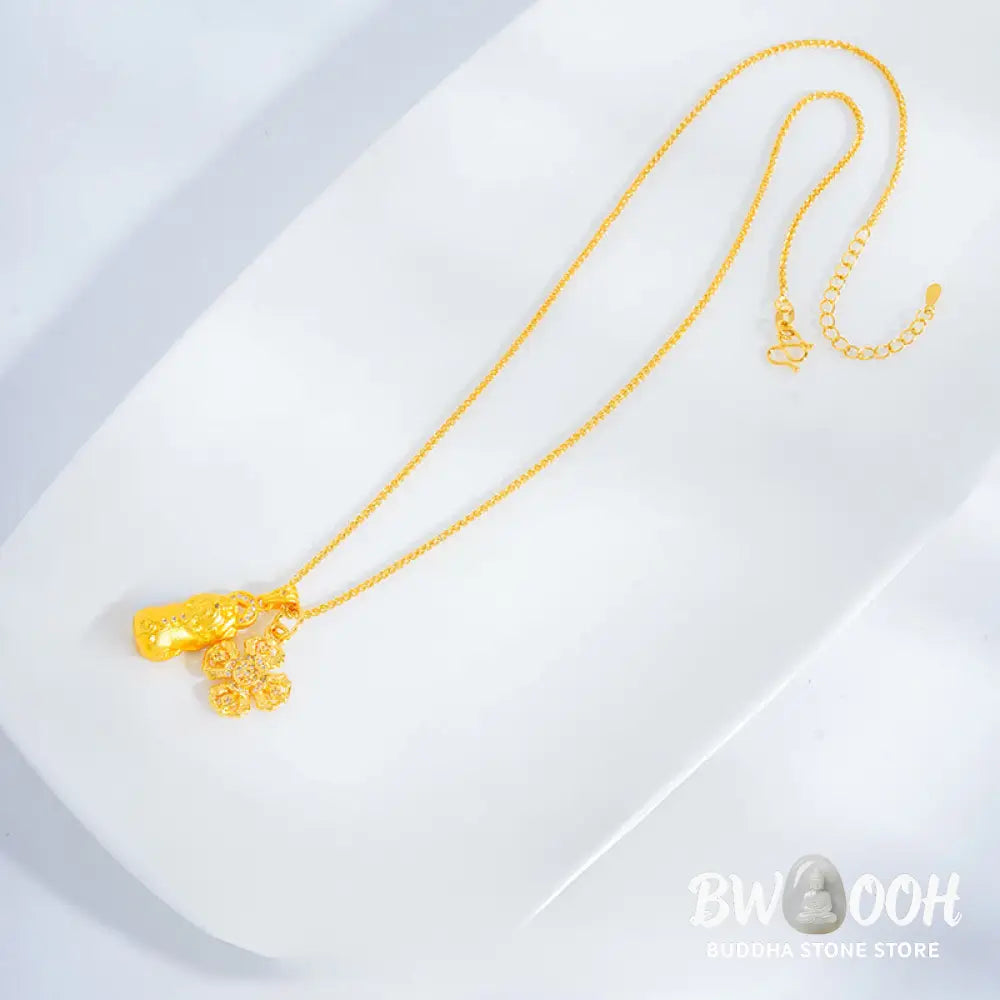 Buddha Stones 24k Gold Plated Brass Pixiu Cross Dorje Vajra Wealth Chain Pendant Necklace - BWOOOH - Pixiu&amp;Vajra