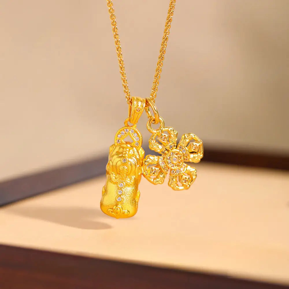 BWOOOH Pixiu Cross Dorje Vajra gold plated pendant necklace