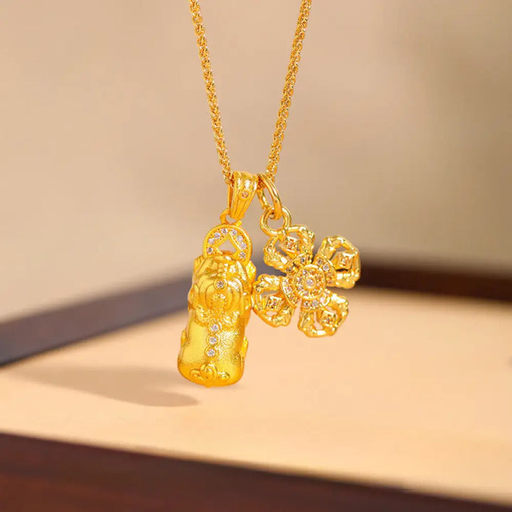BWOOOH Pixiu Cross Dorje Vajra gold plated pendant necklace