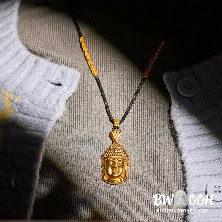 Buddha Stones 24k Gold Plated Brass Buddha Symbol Braided Cord Serenity Necklace Pendant - BWOOOH - Necklaces &amp; Pendants