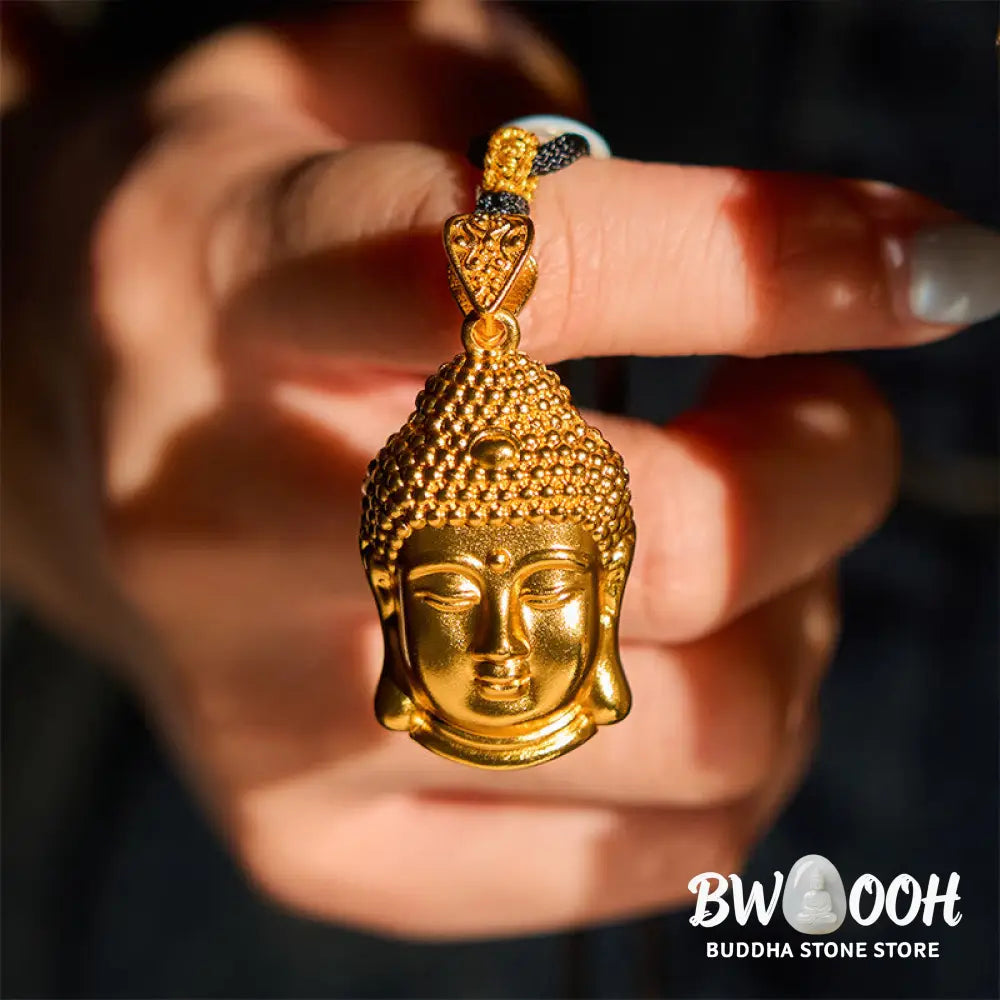 Buddha Stones 24k Gold Plated Brass Buddha Symbol Braided Cord Serenity Necklace Pendant - BWOOOH - Necklaces &amp; Pendants