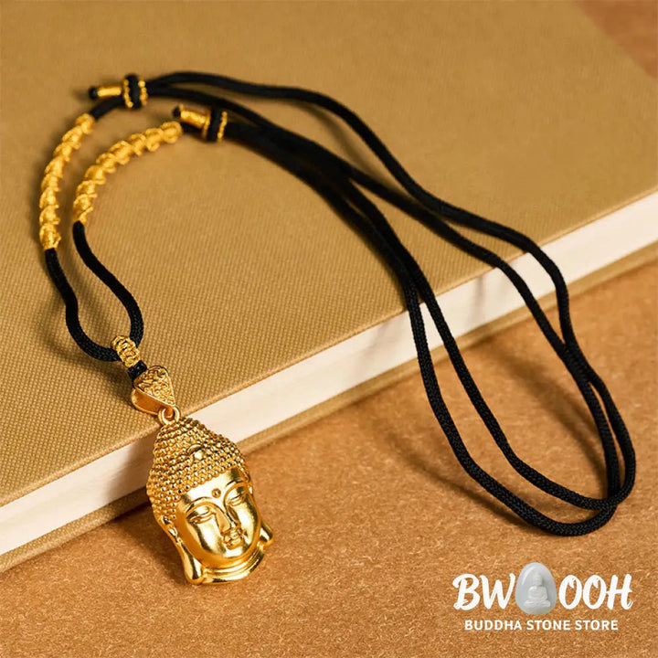 Buddha Stones 24k Gold Plated Brass Buddha Symbol Braided Cord Serenity Necklace Pendant - BWOOOH - Necklaces &amp; Pendants