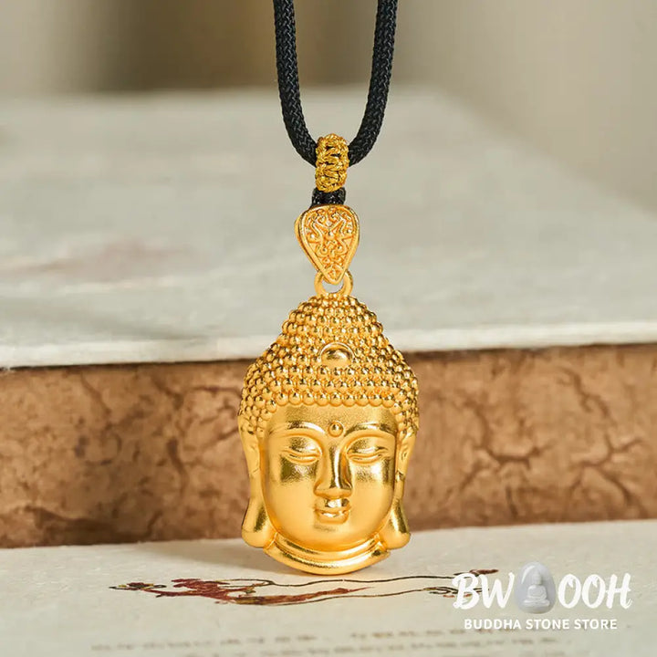 Buddha Stones 24k Gold Plated Brass Buddha Symbol Braided Cord Serenity Necklace Pendant - BWOOOH - Necklaces &amp; Pendants