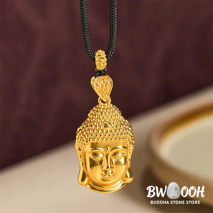 Buddha Stones 24k Gold Plated Brass Buddha Symbol Braided Cord Serenity Necklace Pendant - BWOOOH - Necklaces &amp; Pendants