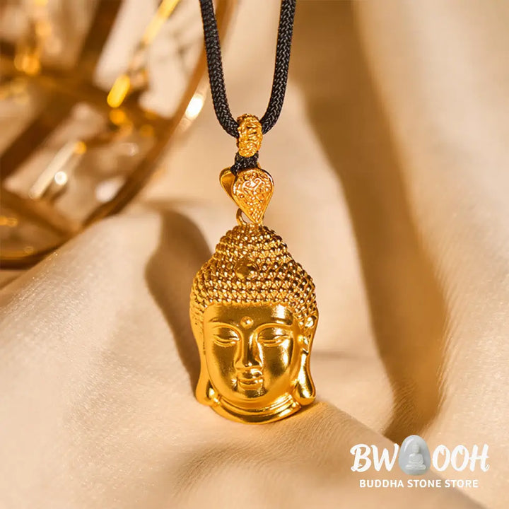 Buddha Stones 24k Gold Plated Brass Buddha Symbol Braided Cord Serenity Necklace Pendant - BWOOOH - Necklaces &amp; Pendants