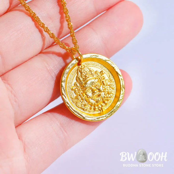 Buddha Stones 24k Gold Plated Brass Yellow Jambhala Prosperity Protection Chain Pendant Necklace - BWOOOH - Yellow