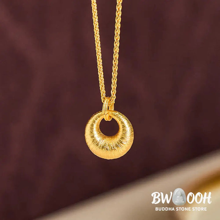 Buddha Stones 24k Gold Plated Copper Peace Buckle Texture Wealth Necklace Pendant - BWOOOH - Necklaces &amp; Pendants