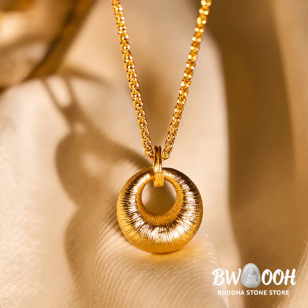 Buddha Stones 24k Gold Plated Copper Peace Buckle Texture Wealth Necklace Pendant - BWOOOH - Necklaces &amp; Pendants
