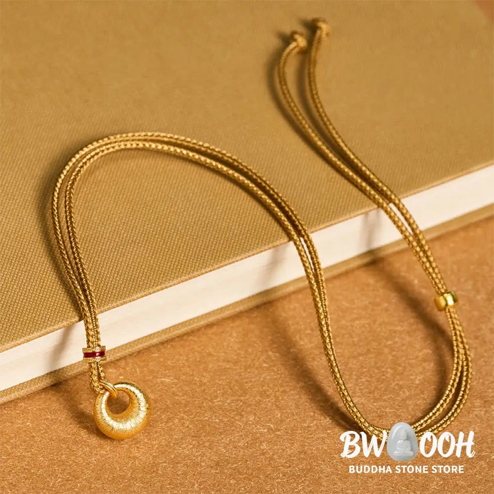 Buddha Stones 24k Gold Plated Copper Peace Buckle Texture Wealth Necklace Pendant - BWOOOH - Necklaces &amp; Pendants