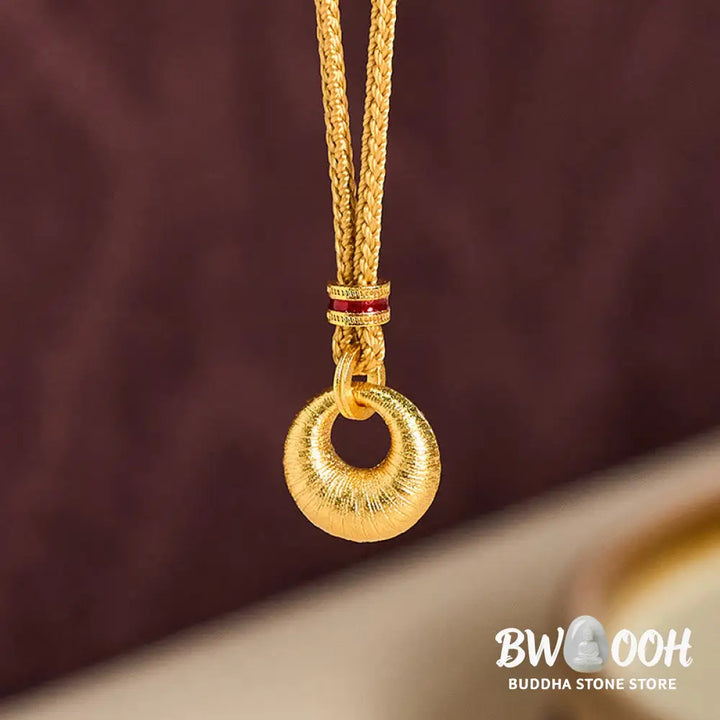 Buddha Stones 24k Gold Plated Copper Peace Buckle Texture Wealth Necklace Pendant - BWOOOH - Necklaces &amp; Pendants