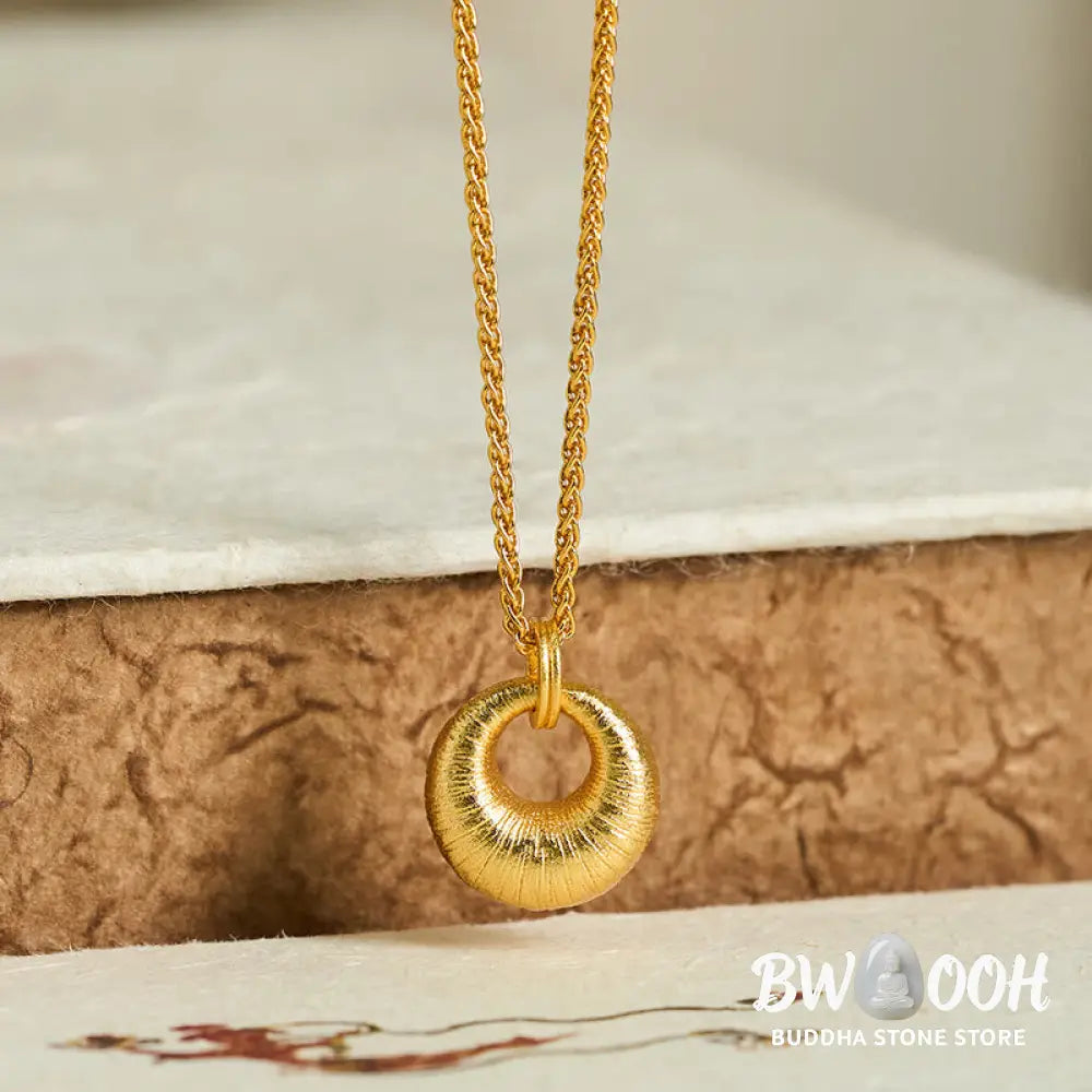 Buddha Stones 24k Gold Plated Copper Peace Buckle Texture Wealth Necklace Pendant - BWOOOH - Necklaces & Pendants