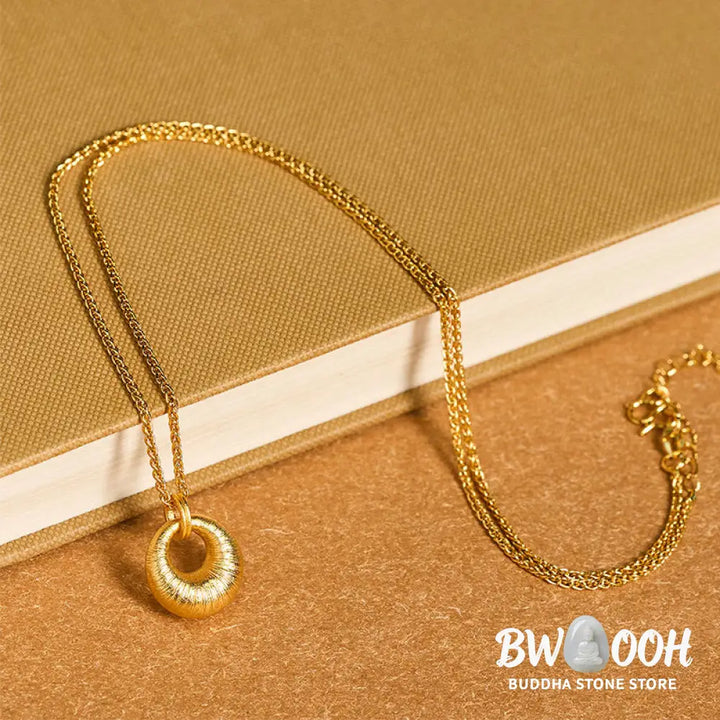 Buddha Stones 24k Gold Plated Copper Peace Buckle Texture Wealth Necklace Pendant - BWOOOH - Necklaces &amp; Pendants