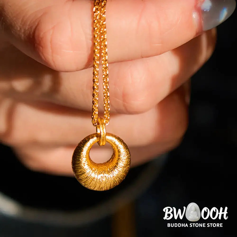 Buddha Stones 24k Gold Plated Copper Peace Buckle Texture Wealth Necklace Pendant - BWOOOH - Necklaces &amp; Pendants