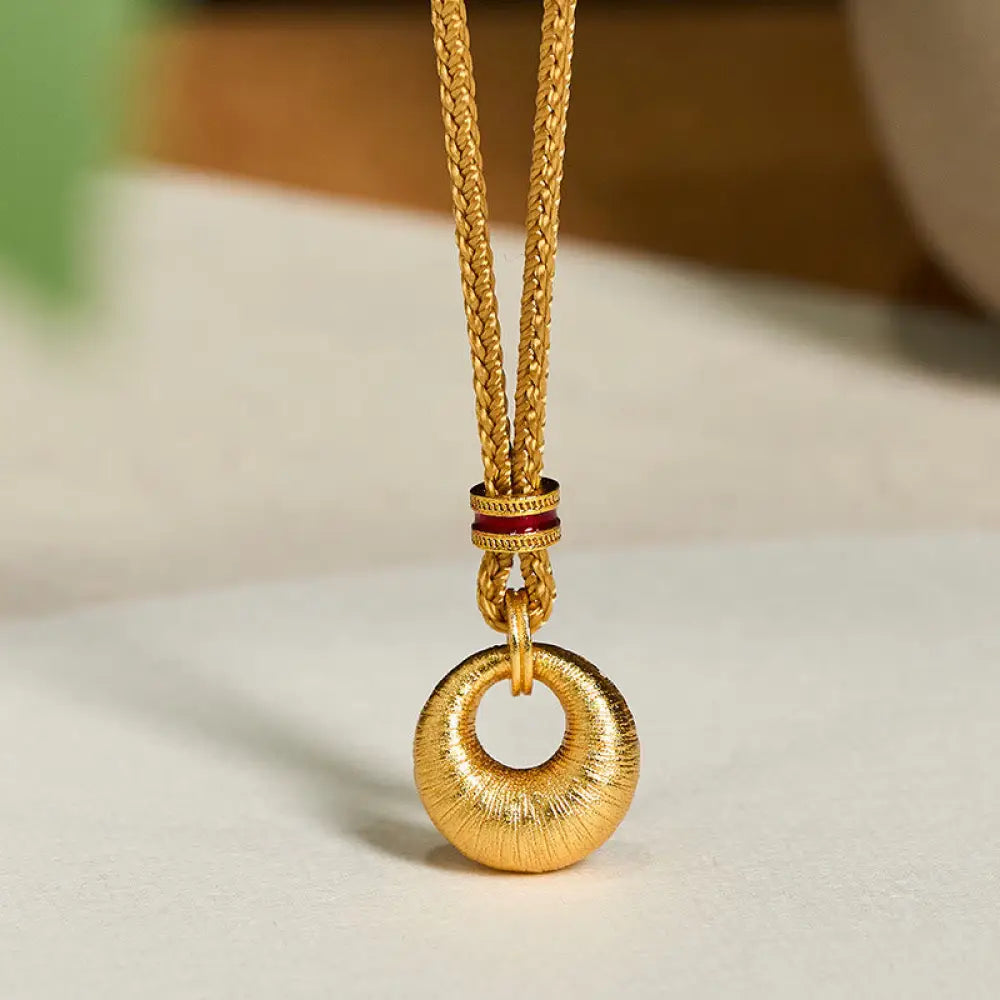 Buddha Stones 24k Gold Plated Copper Peace Buckle Texture Wealth Necklace Pendant - BWOOOH - Peace Buckle Rope Necklace