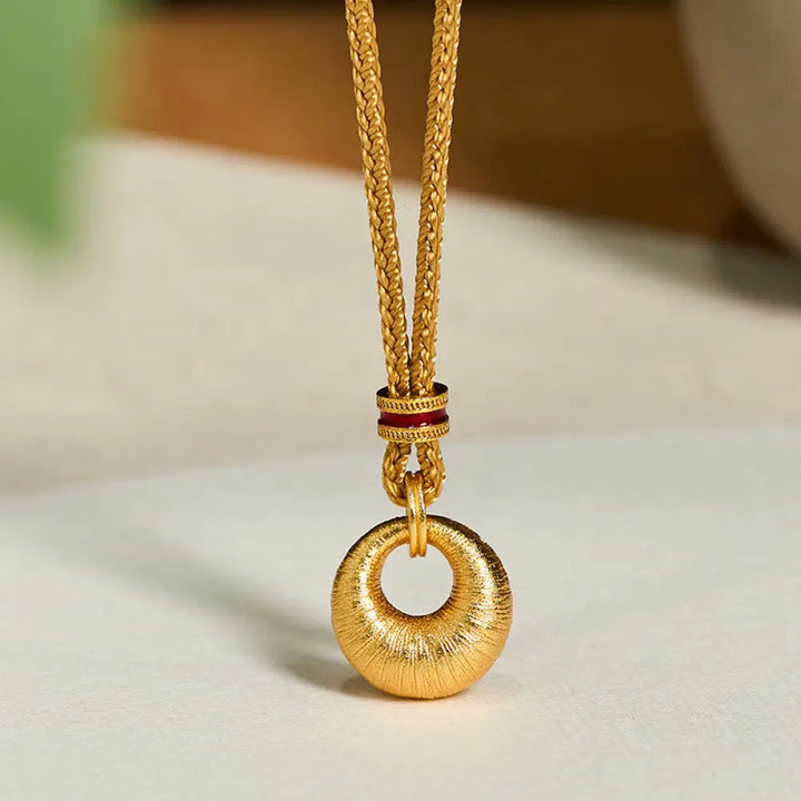Buddha Stones 24k Gold Plated Copper Peace Buckle Texture Wealth Necklace Pendant - BWOOOH - Peace Buckle Rope Necklace