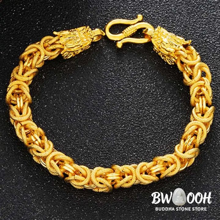 Buddha Stones 24k Gold Plated Double Headed Dragon Protection Bracelet - BWOOOH - Dragon(Luck♥Strength) - Bracelet