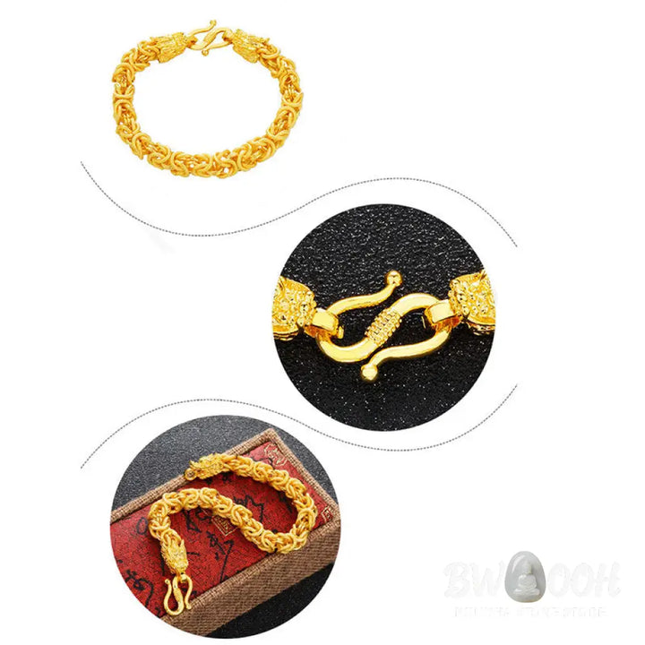 Buddha Stones 24k Gold Plated Double Headed Dragon Protection Bracelet - BWOOOH - Dragon(Luck♥Strength) - Bracelet