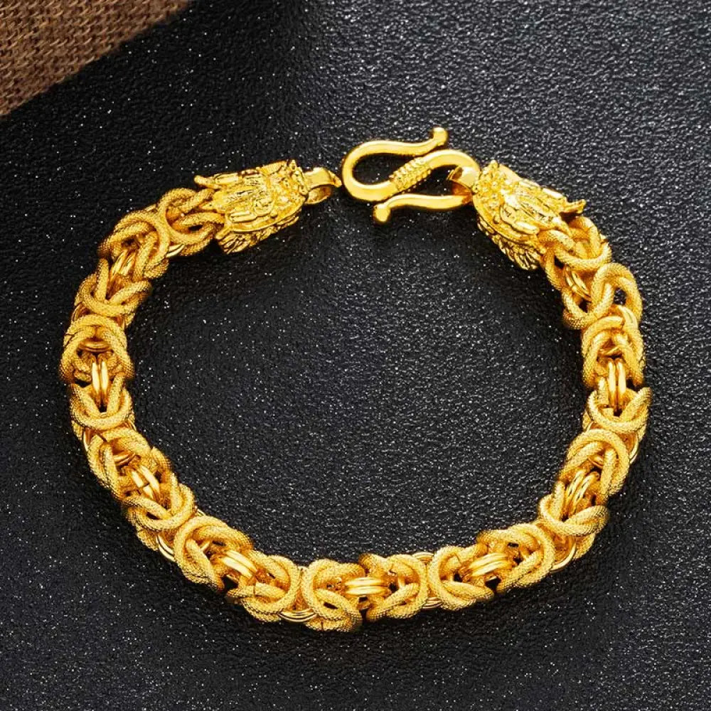BWOOOH 24k Gold Plated Double Headed Dragon Protection Bracelet – Copper and Silver Tibetan bracelet for healing and spiritual wellness