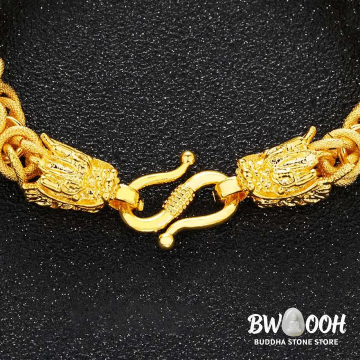 Buddha Stones 24k Gold Plated Double Headed Dragon Protection Bracelet - BWOOOH - Dragon(Luck♥Strength) - Bracelet