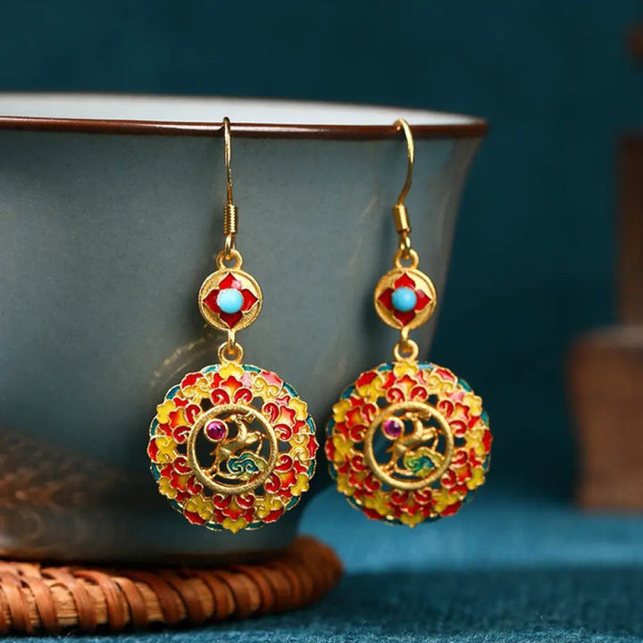 BWOOOH 24K Gold Plated Dunhuang Color Elk Copper Balance Drop Earrings — Gold Plated spiritual jewelry for spiritual heali...