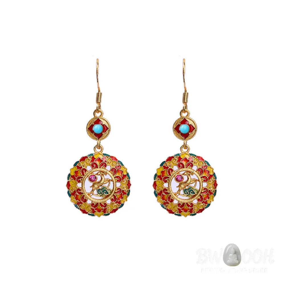 Buddha Stones 24K Gold Plated Dunhuang Color Elk Copper Balance Drop Earrings - Dunhuang Color - Earrings