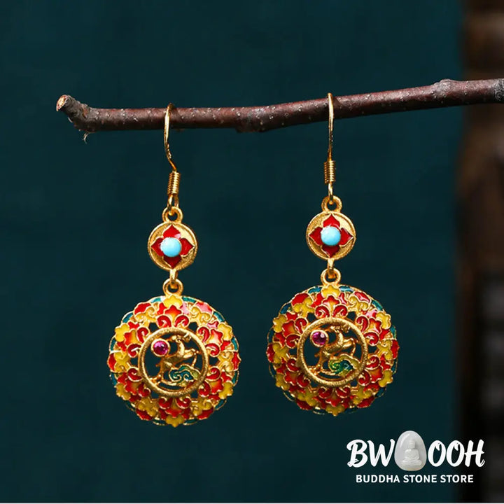 Buddha Stones 24K Gold Plated Dunhuang Color Elk Copper Balance Drop Earrings - Dunhuang Color - Earrings