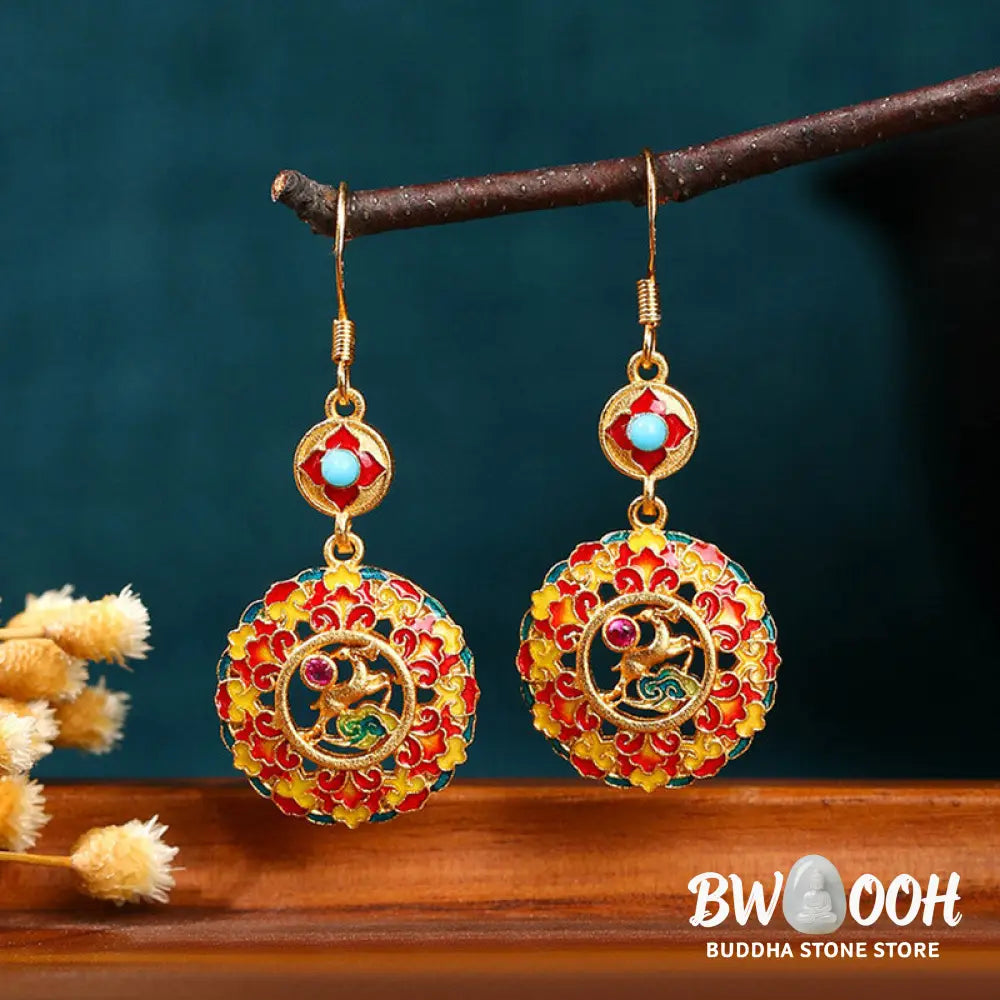 Buddha Stones 24K Gold Plated Dunhuang Color Elk Copper Balance Drop Earrings - Dunhuang Color - Earrings