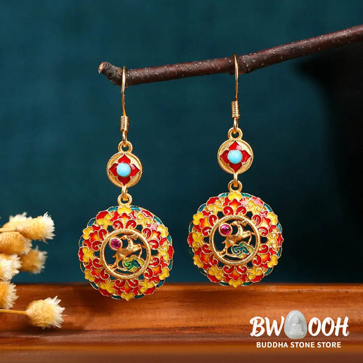 Buddha Stones 24K Gold Plated Dunhuang Color Elk Copper Balance Drop Earrings - Dunhuang Color - Earrings