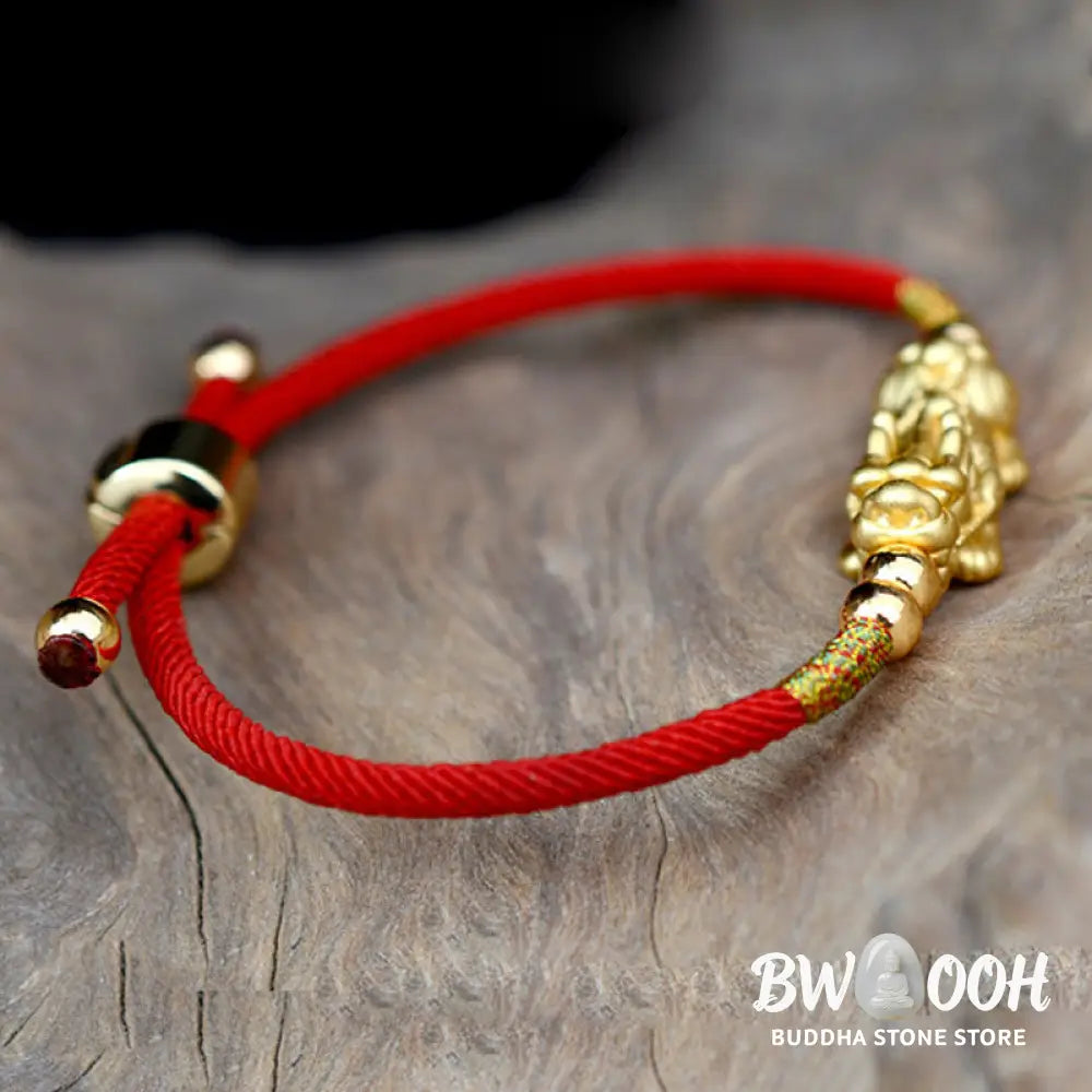 Buddha Stones 24K Gold-Plated PiXiu Luck Red String Bracelet - BWOOOH - Bracelet