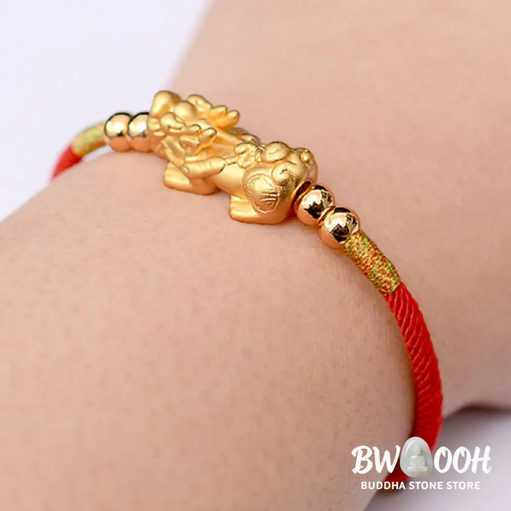 Buddha Stones 24K Gold-Plated PiXiu Luck Red String Bracelet - BWOOOH - Bracelet