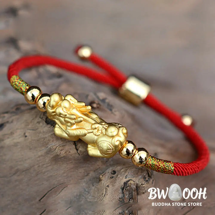 Buddha Stones 24K Gold-Plated PiXiu Luck Red String Bracelet - BWOOOH - Bracelet