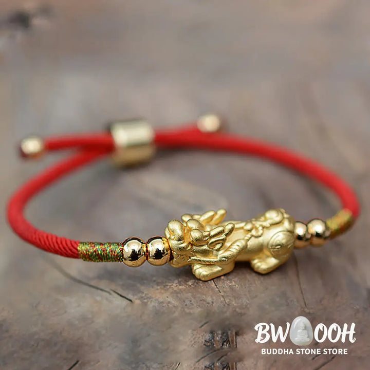 Buddha Stones 24K Gold-Plated PiXiu Luck Red String Bracelet - BWOOOH - Bracelet