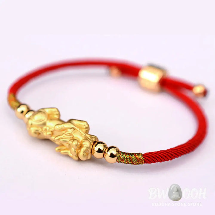 Buddha Stones 24K Gold-Plated PiXiu Luck Red String Bracelet - BWOOOH - Bracelet