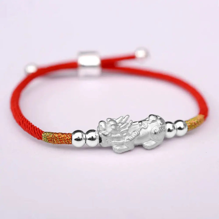 Buddha Stones 24K Gold-Plated PiXiu Luck Red String Bracelet - BWOOOH - Red String(Silver)(Wrist Circumference 12-19cm)