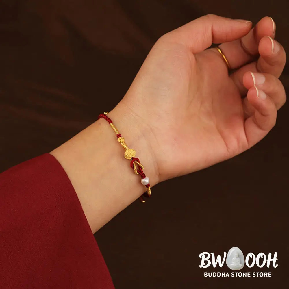 BWOOOH 24K Gold Wish Ruyi Handle Fu Character Rabbit Pearl Luck Braided Bracelet | spiritual healing bracelet