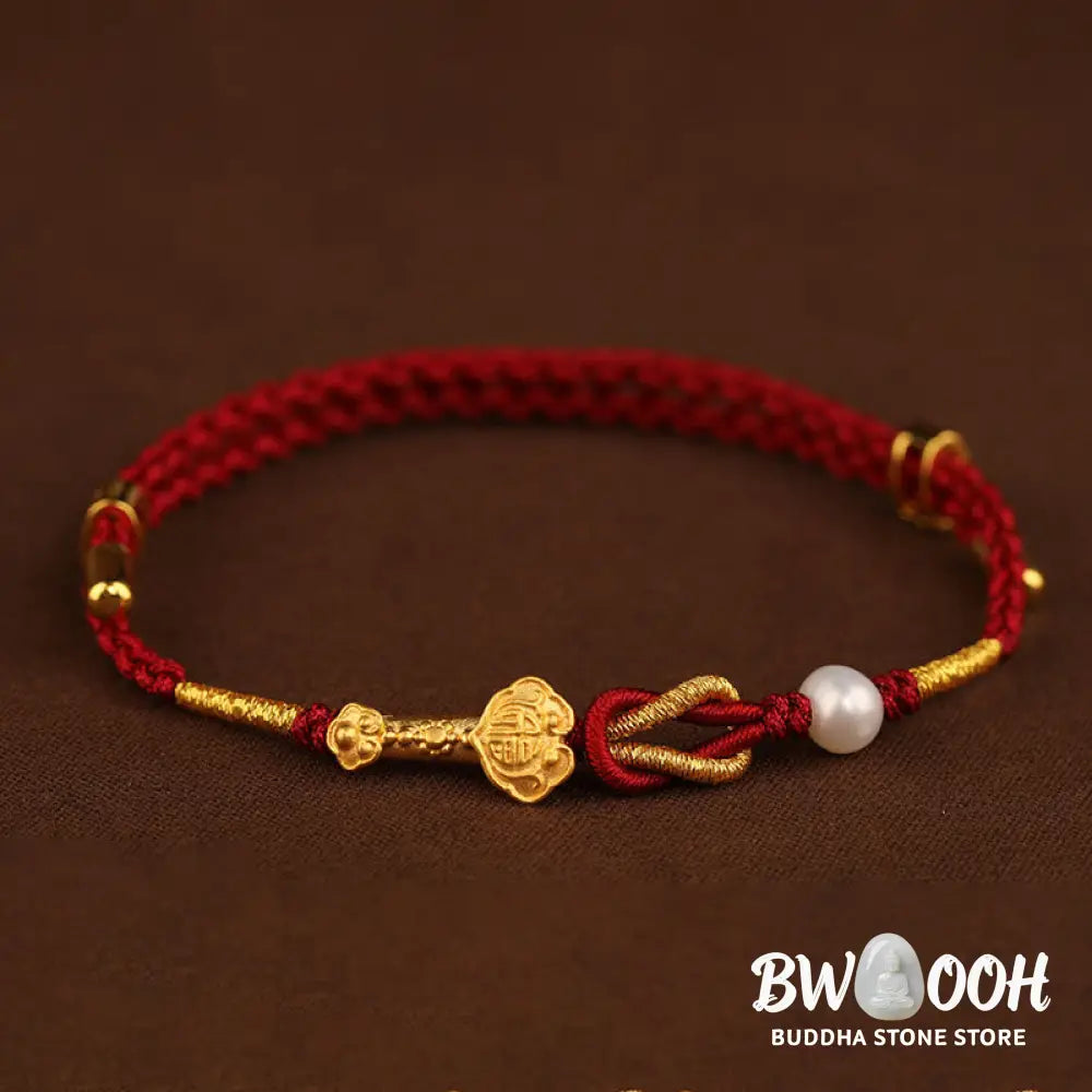 BWOOOH 24K Gold Wish Ruyi Handle Fu Character Rabbit Pearl Luck Braided Bracelet | spiritual healing bracelet