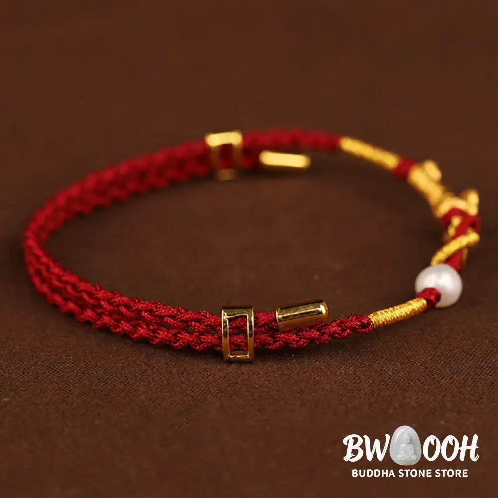BWOOOH 24K Gold Wish Ruyi Handle Fu Character Rabbit Pearl Luck Braided Bracelet | spiritual healing bracelet
