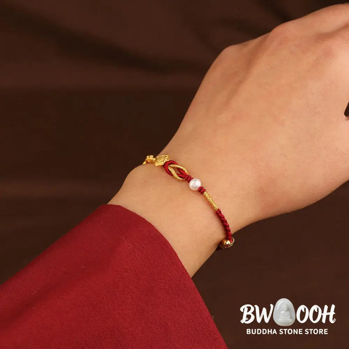 BWOOOH 24K Gold Wish Ruyi Handle Fu Character Rabbit Pearl Luck Braided Bracelet | spiritual healing bracelet