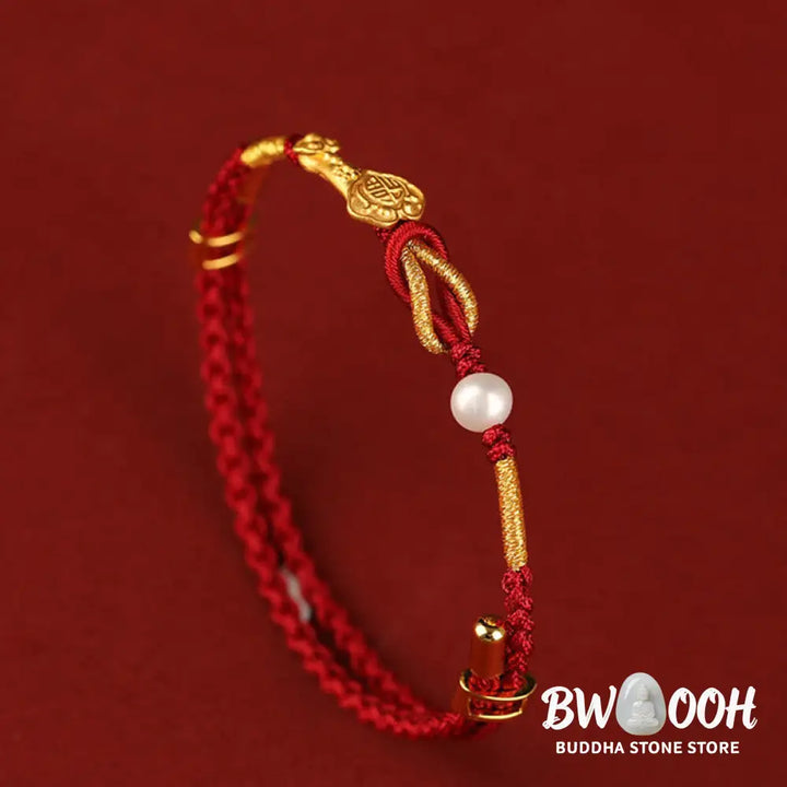 BWOOOH 24K Gold Wish Ruyi Handle Fu Character Rabbit Pearl Luck Braided Bracelet | spiritual healing bracelet