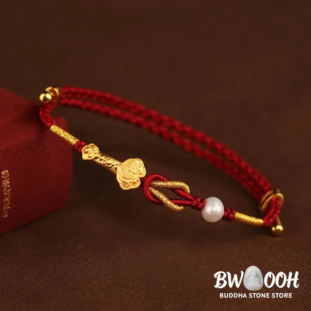 BWOOOH 24K Gold Wish Ruyi Handle Fu Character Rabbit Pearl Luck Braided Bracelet | spiritual healing bracelet