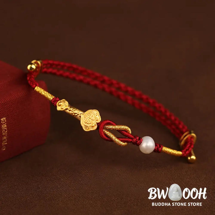 BWOOOH 24K Gold Wish Ruyi Handle Fu Character Rabbit Pearl Luck Braided Bracelet | spiritual healing bracelet