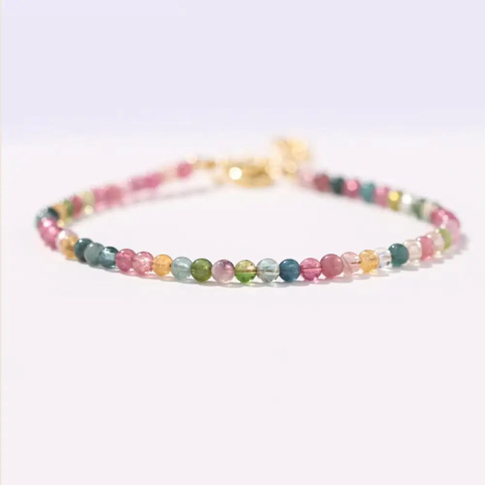 BWOOOH 2mm multicolor tourmaline beads gold bracelet