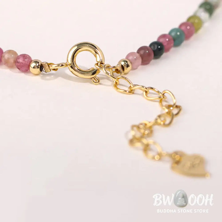 Buddha Stones 2mm Multicolor Tourmaline Ultra-thin Beads 14k Gold Plated Copper Wisdom Bracelet - BWOOOH - Bracelet