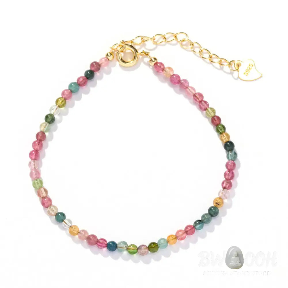 Buddha Stones 2mm Multicolor Tourmaline Ultra-thin Beads 14k Gold Plated Copper Wisdom Bracelet - BWOOOH - Bracelet