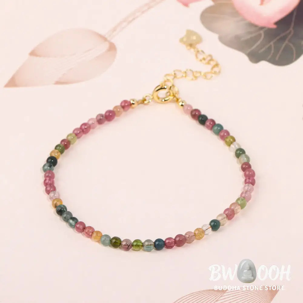 Buddha Stones 2mm Multicolor Tourmaline Ultra-thin Beads 14k Gold Plated Copper Wisdom Bracelet - BWOOOH - Bracelet
