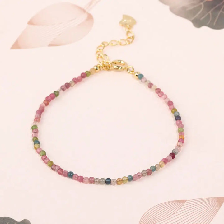 Buddha Stones 2mm Multicolor Tourmaline Ultra-thin Beads 14k Gold Plated Copper Wisdom Bracelet - BWOOOH - 2mm